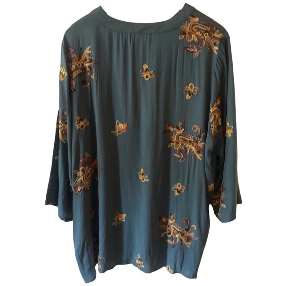 Women's Plus Size Kindred Embroidered Shirt Floral Paisley Boho Size 2X - Picture 3 of 6